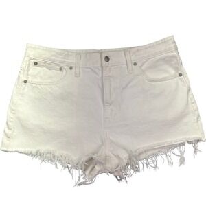 Madewell White Relaxed Denim Shorts‎ Frayed Hem High Rise Womens Sz 28 Fits 35"